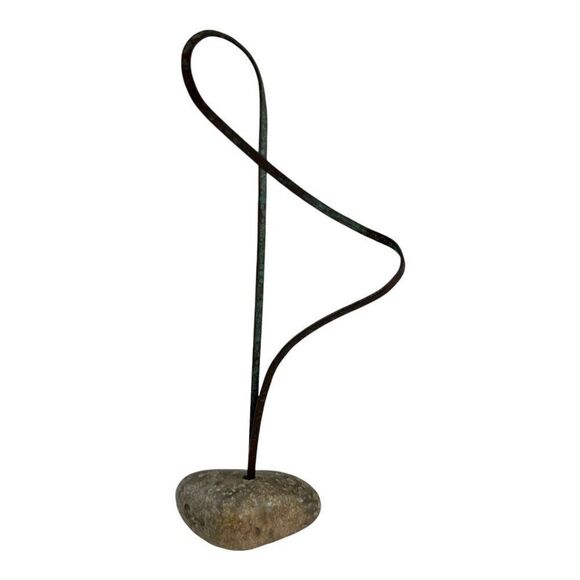 Abstract Stone & Metal Sculpture - 10” Minimalist Art Brutalist MCM Kinetic - Picture 1 of 8
